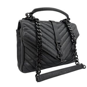 Saint Laurent College Medium Chain Shoulder Bag – Black Quilted Leather
